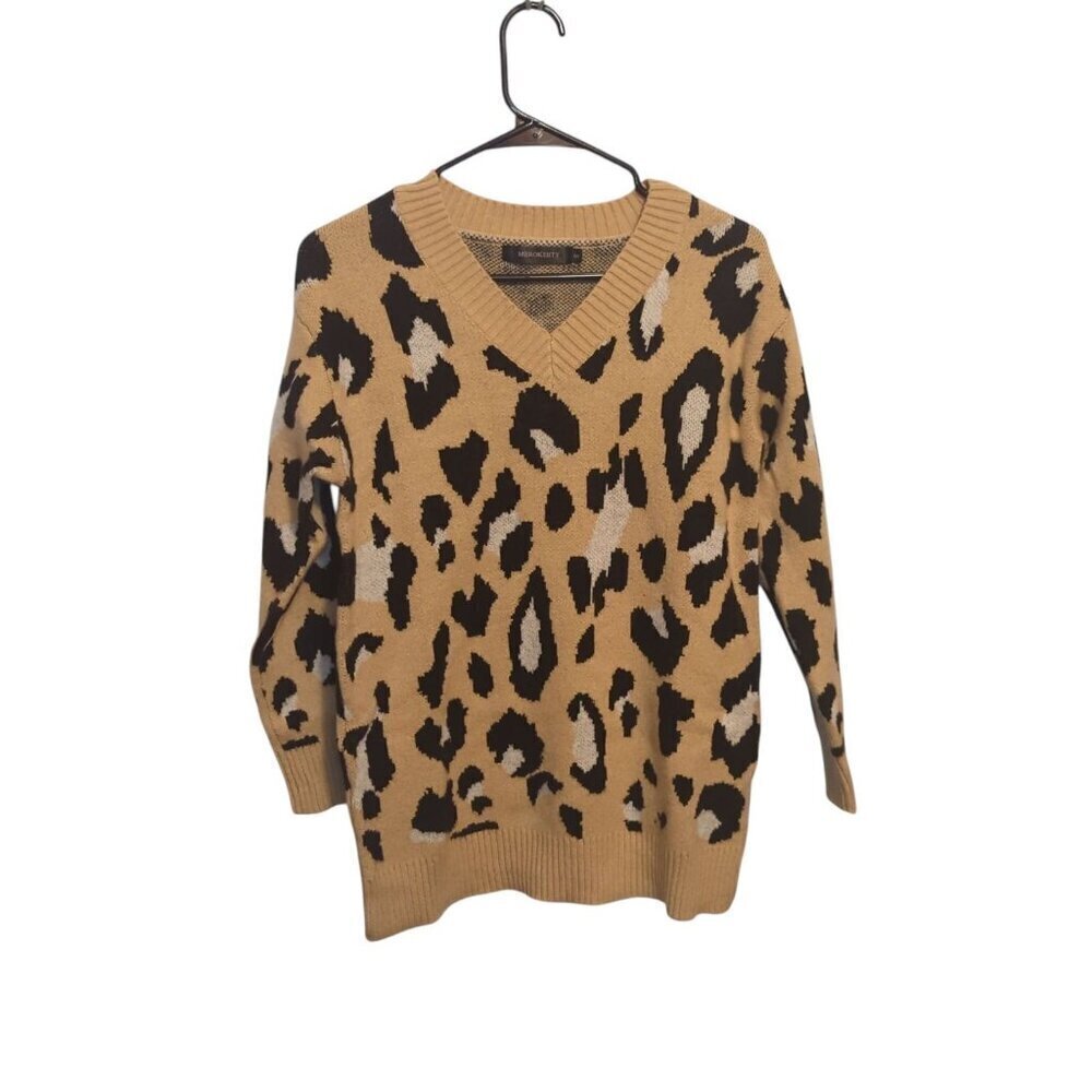 Merokeety Animal Print Women's Size Small Soft Pullover V neck Sweater